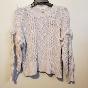 Cotton cable knit fringe crewneck sweater cottagecore praire boho cotton